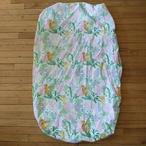 Pottery Barn Kids Crib Fitted Sheet Girl Green Pink Animal Safari Elephant